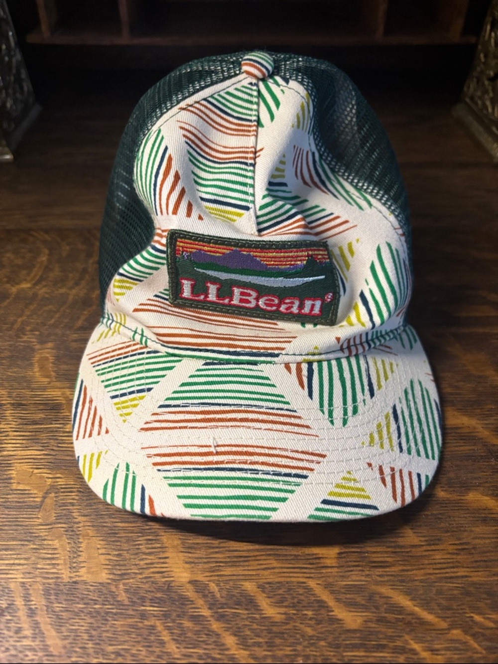 L.L. Bean Green, Brown & Yellow Patterned Trucker Hat